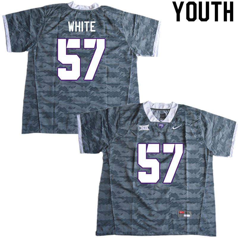 Youth #57 Hudson White TCU Horned Frogs College Football Jerseys Sale-Gray